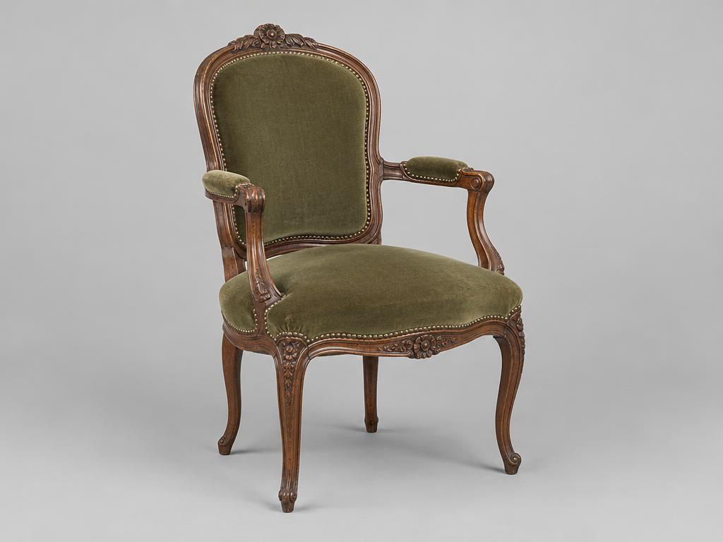 French walnut & velvet armchair